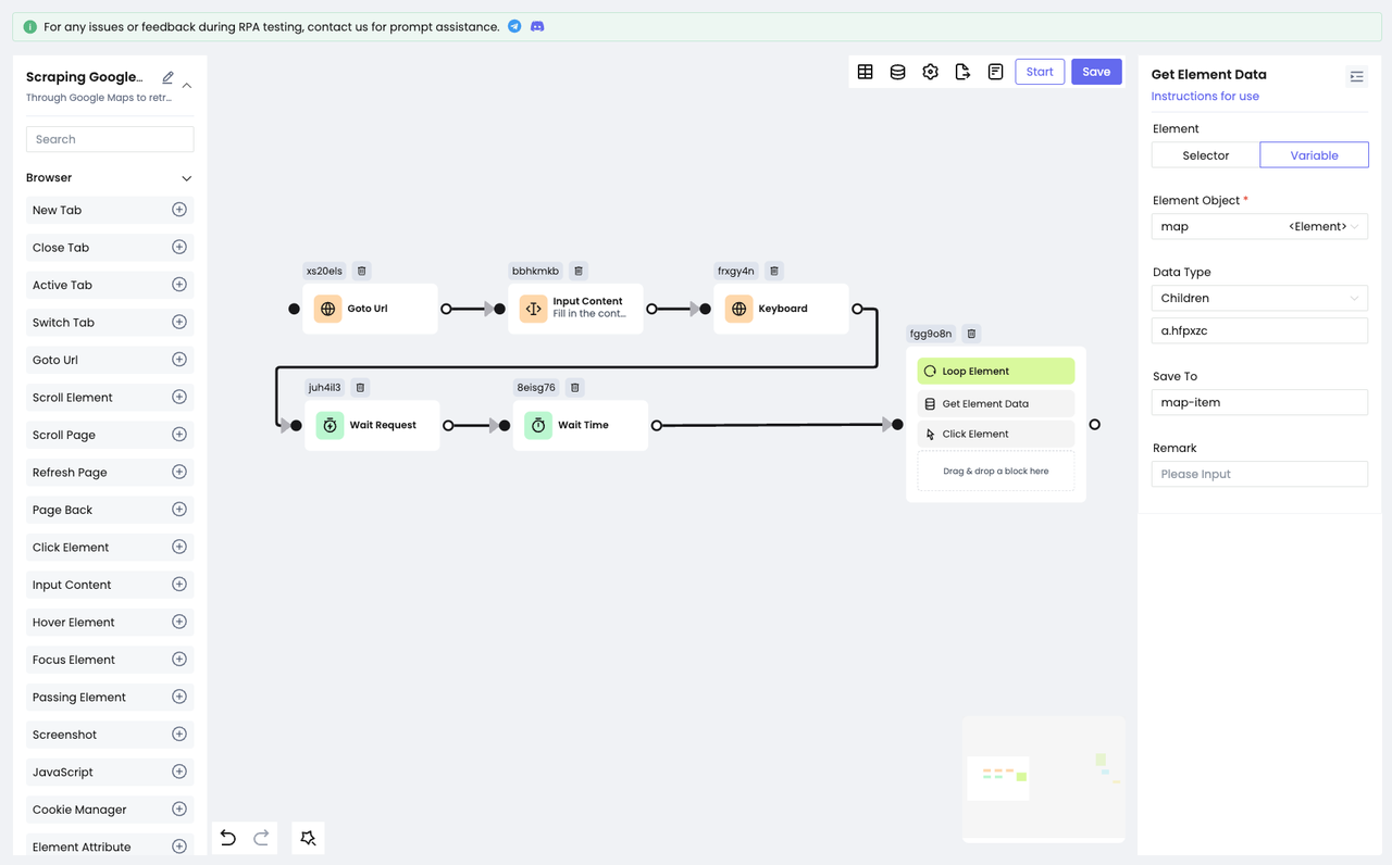 Setting up the Get Element Data node