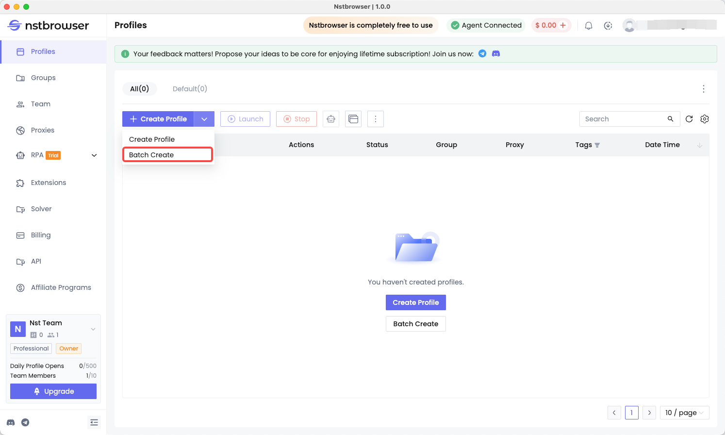 batch profile creation