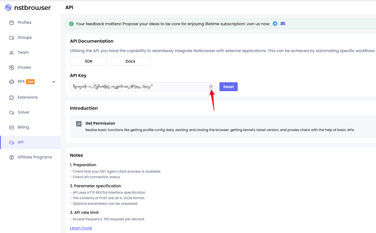 Ключ API Nstbrowser