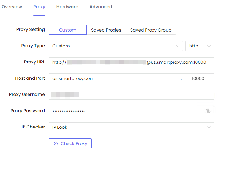 Enter proxy details into Nstbrowser