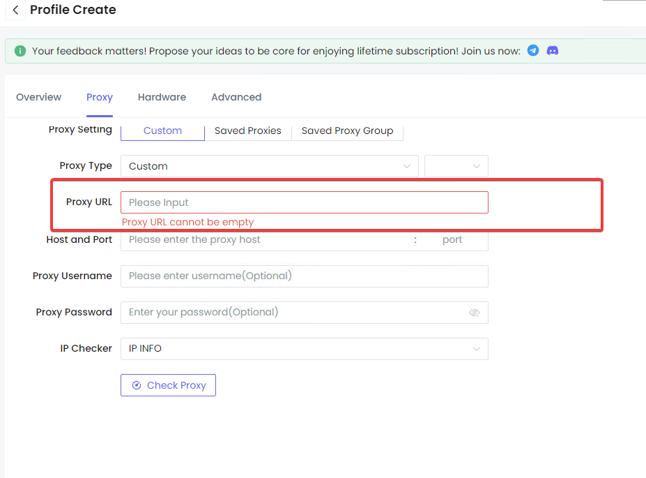 Configuration of Proxy Settings