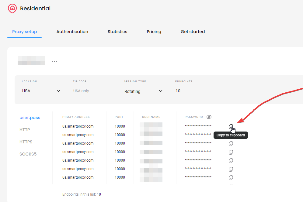 Copy proxy details