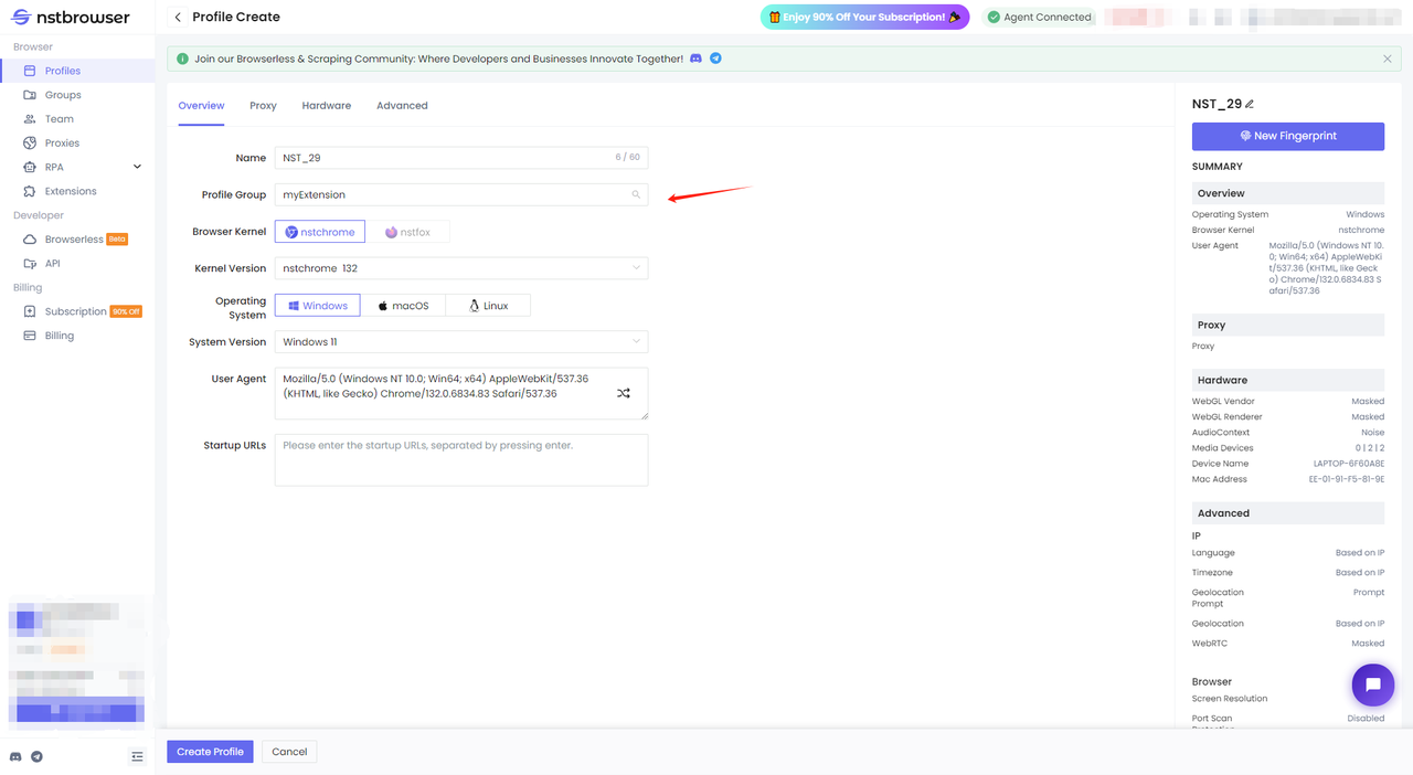 Create a profile