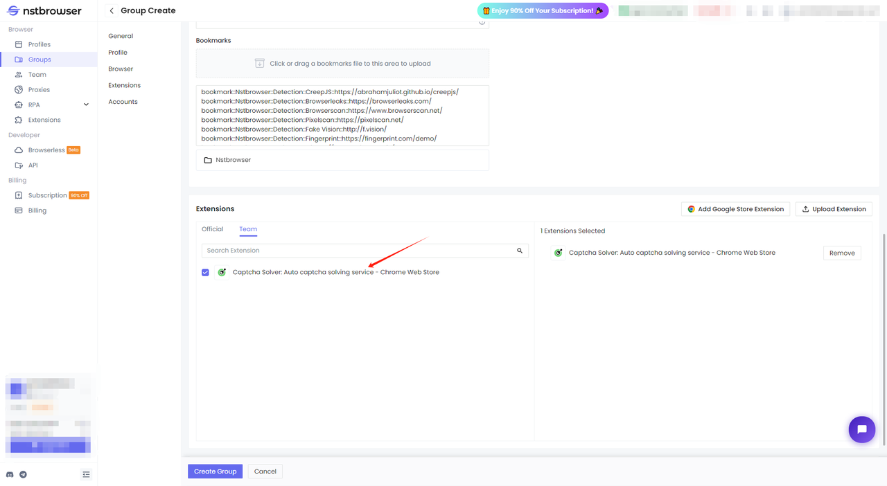 Check the uploaded extension