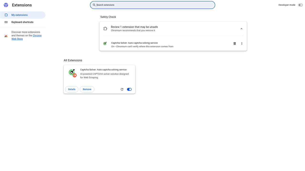 an image of the extension list