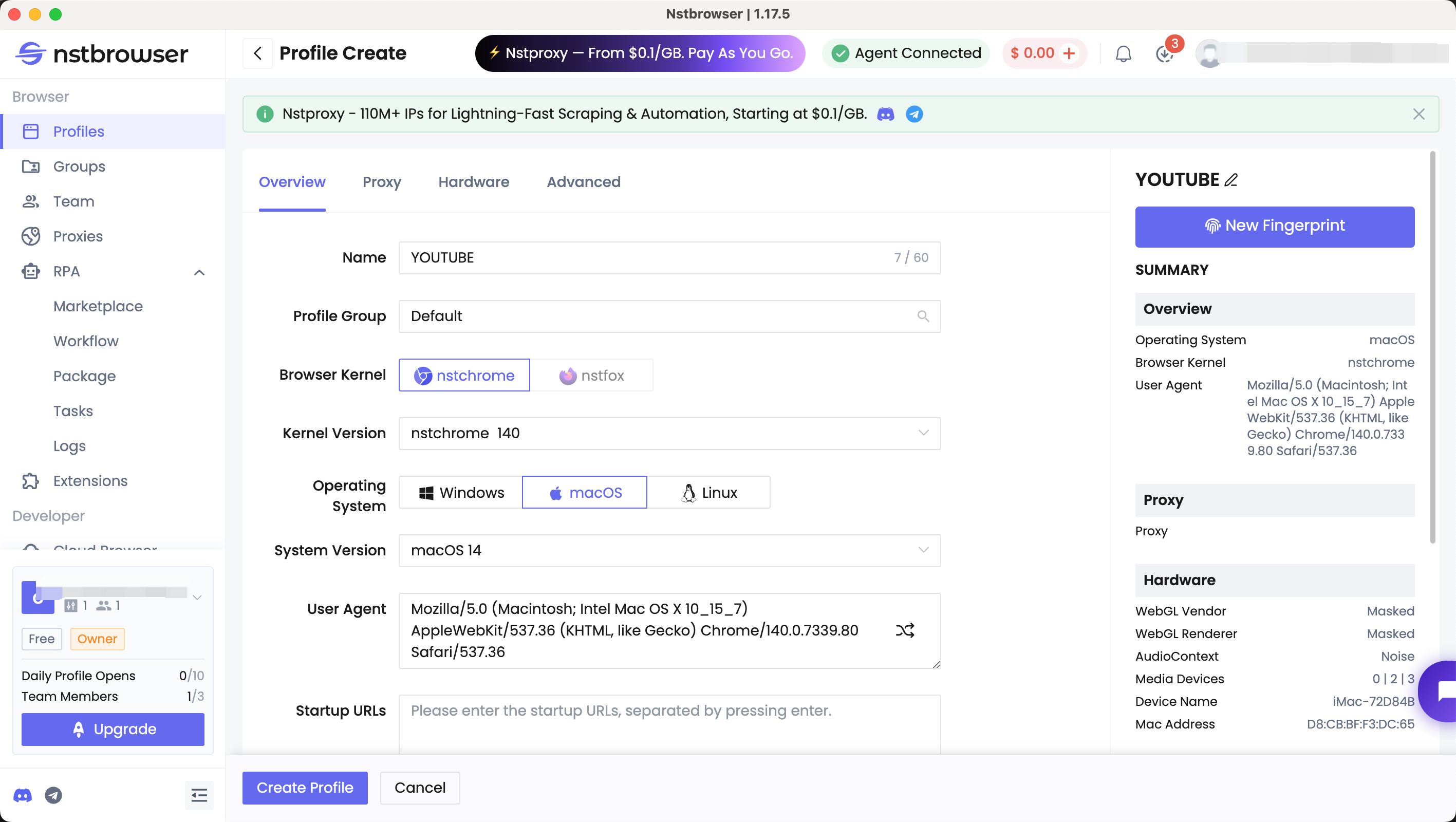 Create a Profile in Nstbrowser