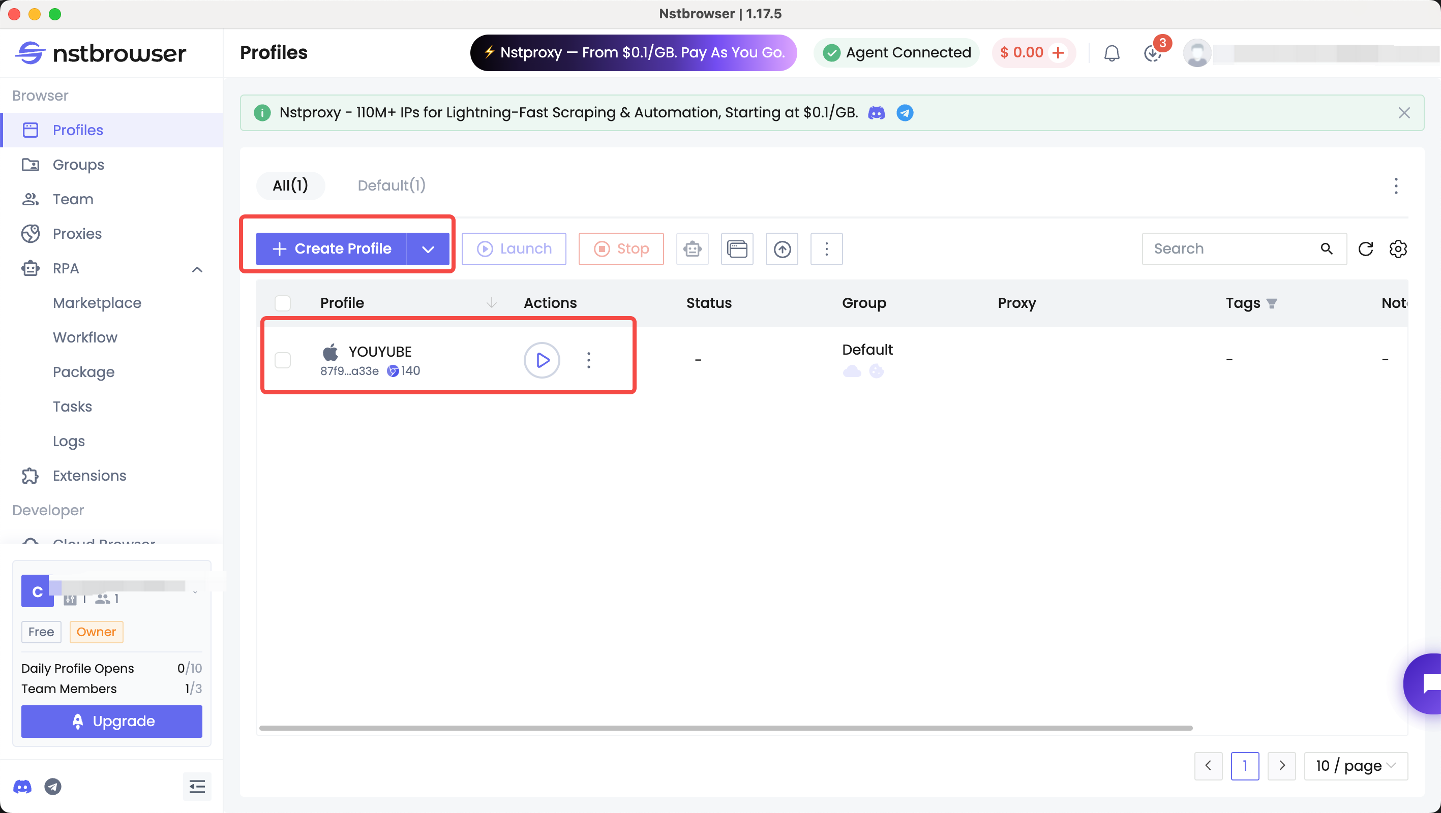 Create a Profile in Nstbrowser