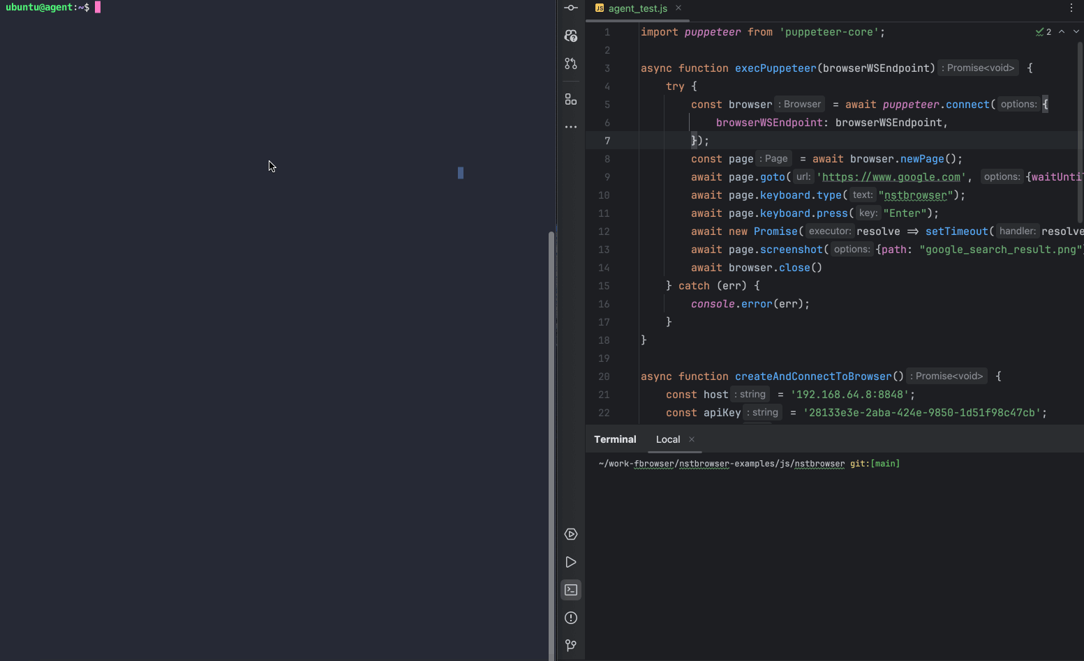 Connecting to Agent Using Puppeteer