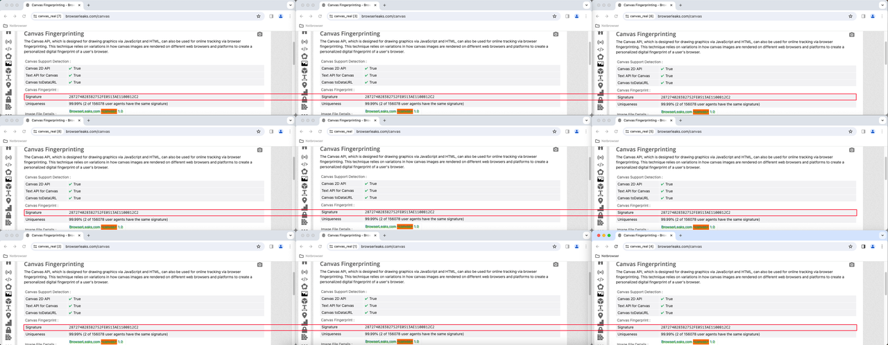 Nstbrowser Canvas Real fingerprints