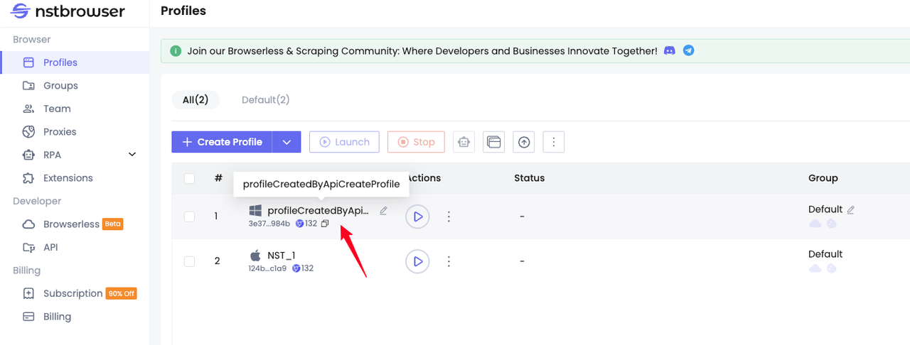 CreateProfile API