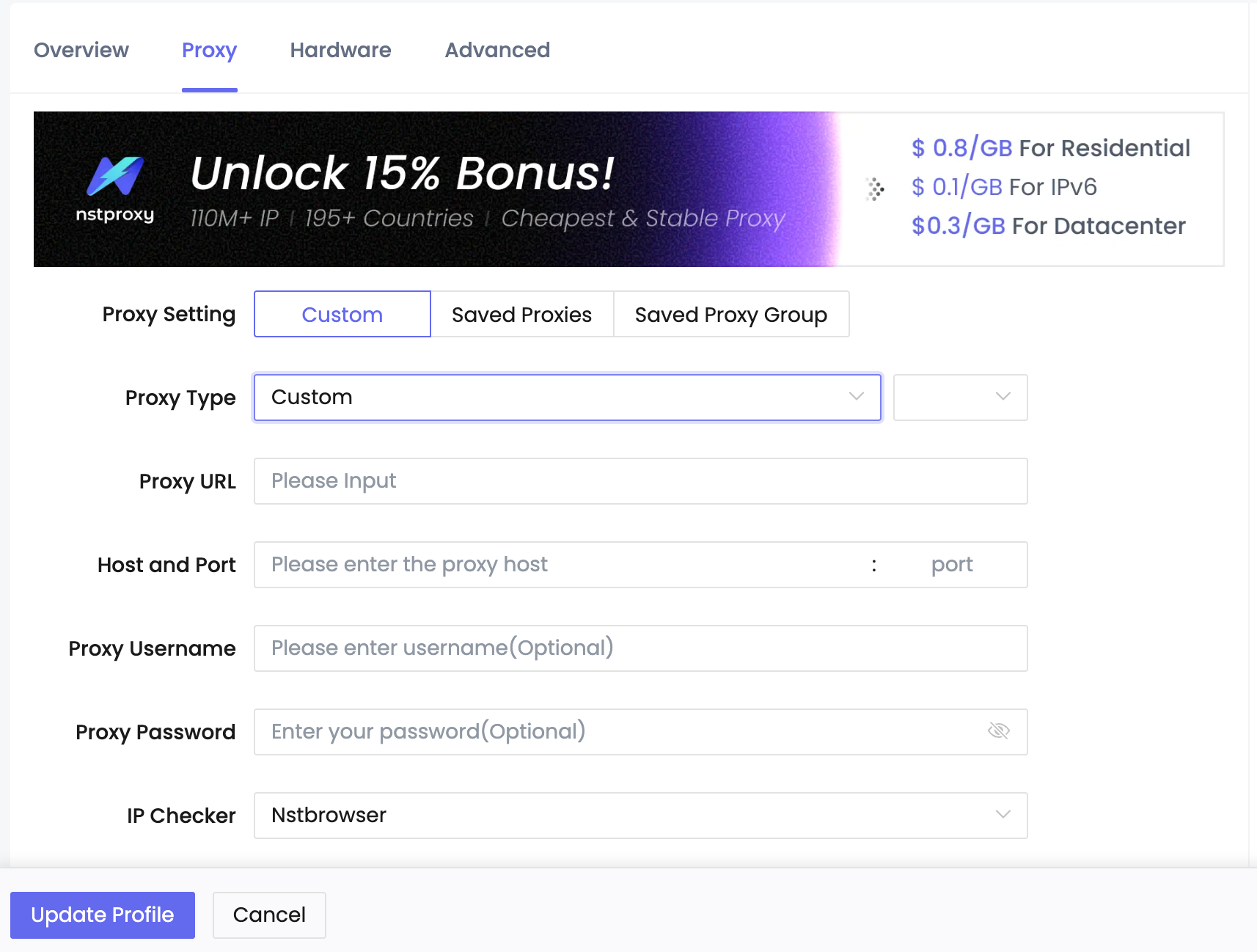 Configure Proxies in the Nstbrowse Profile