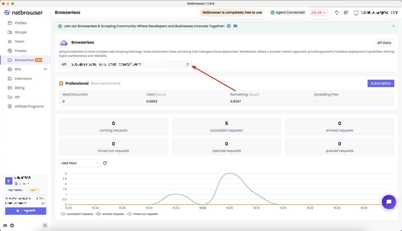 API key of Browserless in Nstbrowser